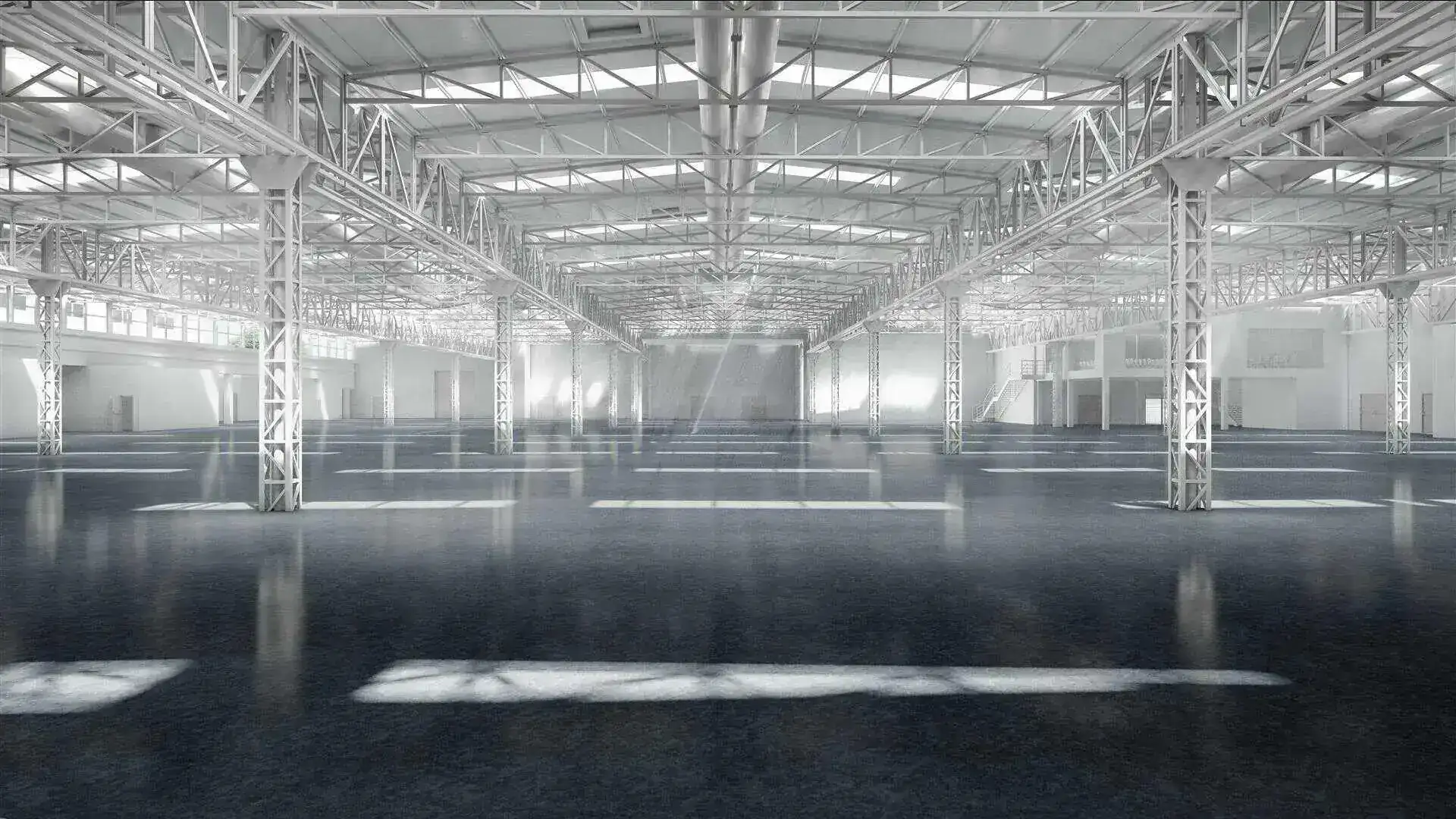 Interno industriale con struttura in acciaio e luce naturale, progetto Studio Capoferri